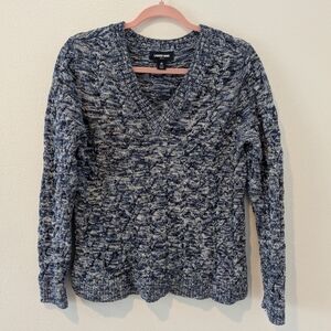 Lands' End Navy Cotton Drifter Marled V-Neck Sweater